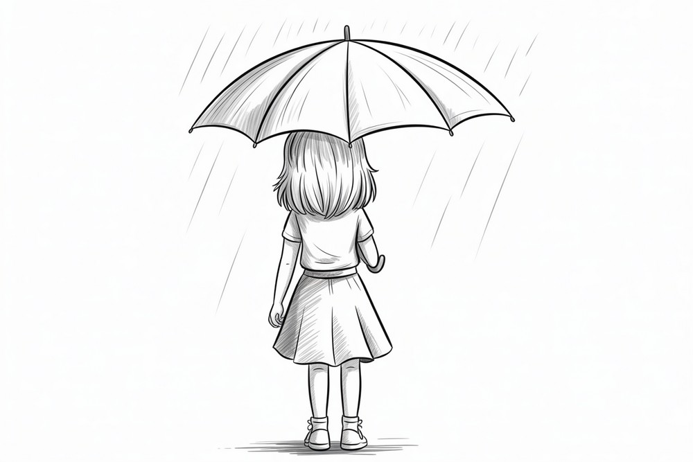 Draw a girl with umbrella