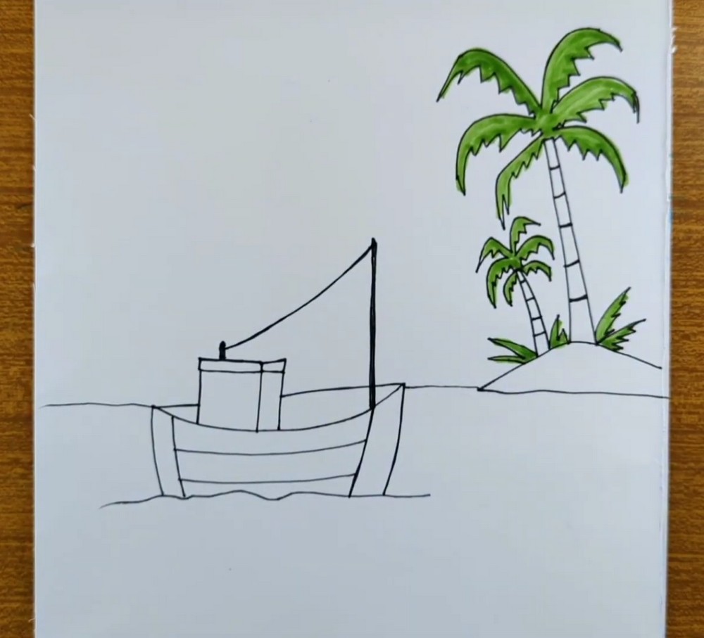 Easy Boat and Island Drawing