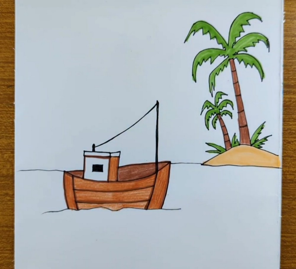 Easy Boat and Island Drawing