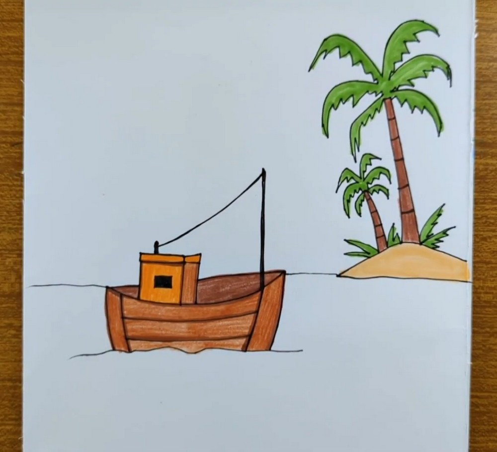Easy Boat and Island Drawing