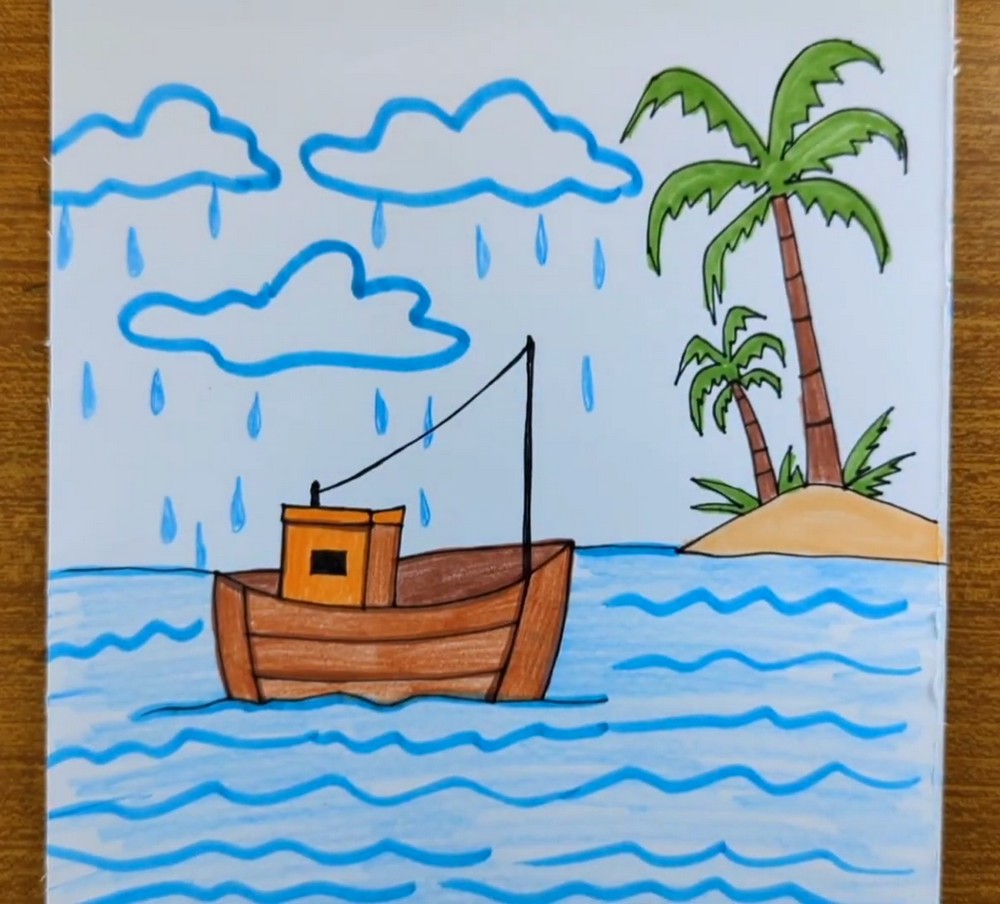 Easy Boat and Island Drawing