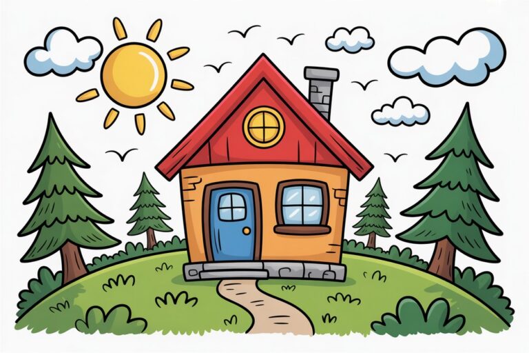 Easy Colorful House Drawing