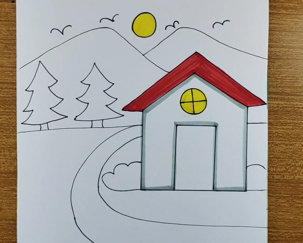 Easy Colorful House Drawing