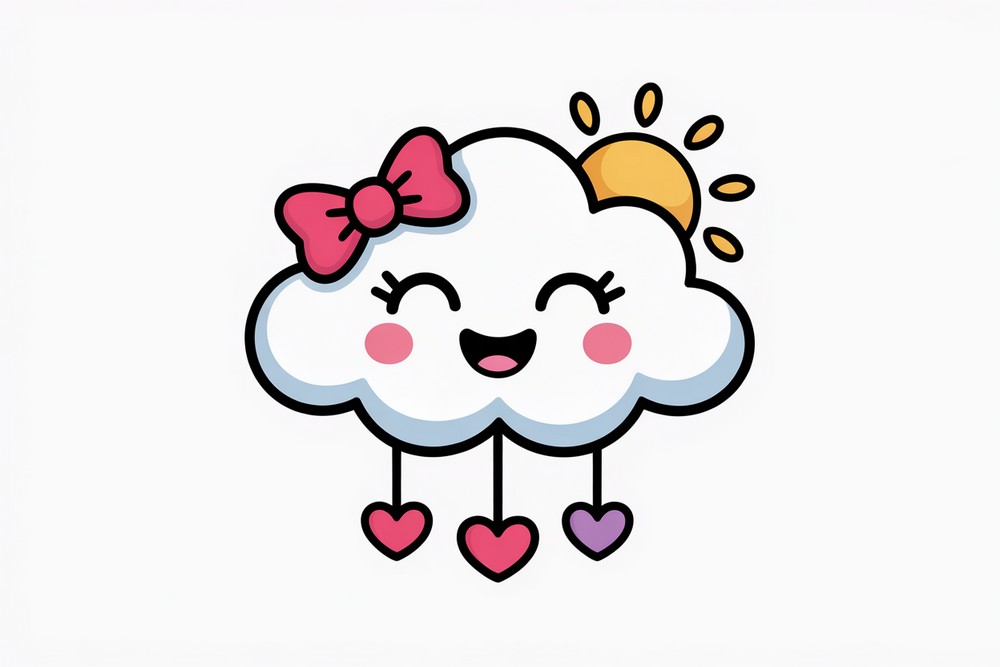 How to Draw Cute Cloud with Hearts - Draw And Colour