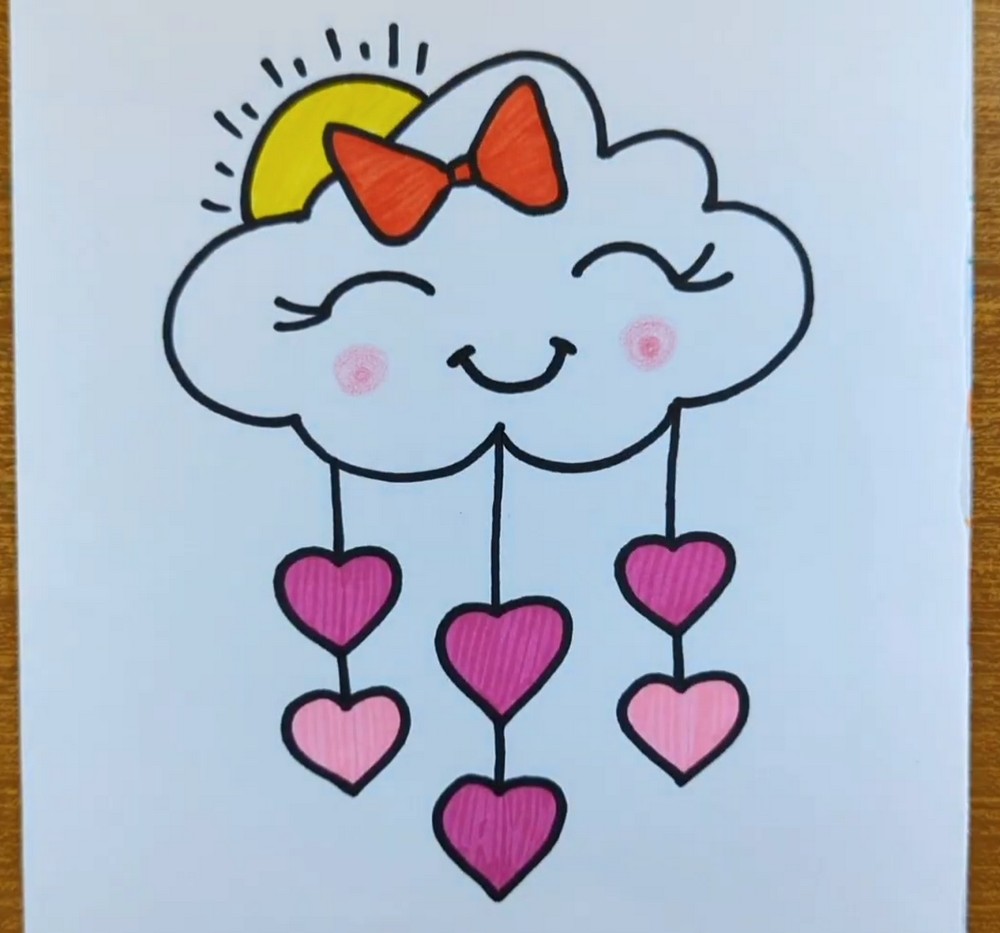 How to Draw Cute Cloud with Hearts