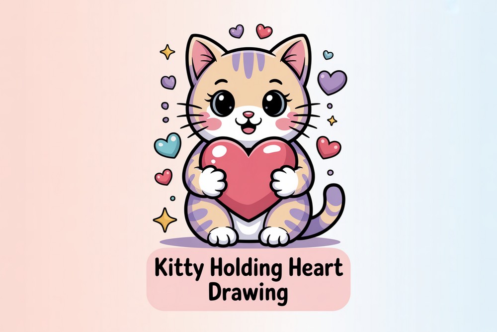 Kitty Holding Heart Drawing