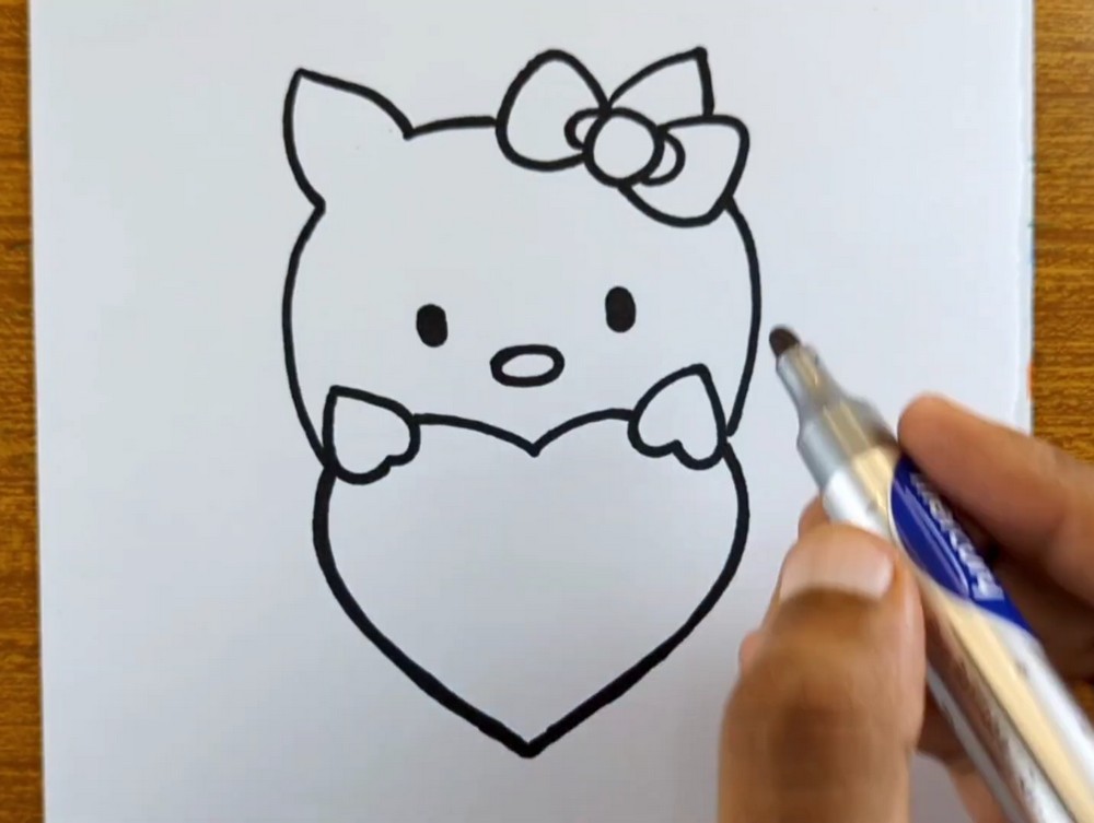 Kitty Holding Heart Drawing