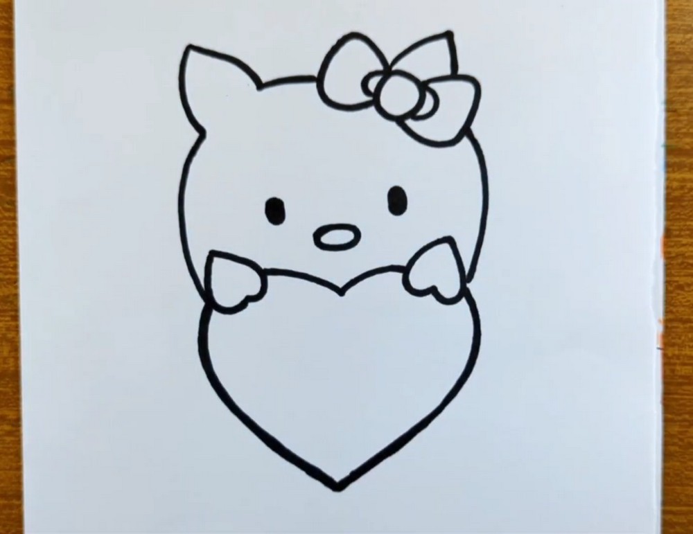 Kitty Holding Heart Drawing