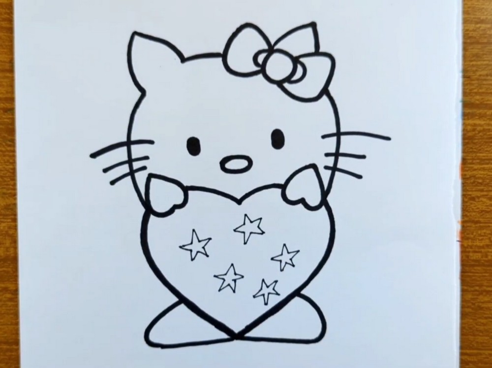 Kitty Holding Heart Drawing