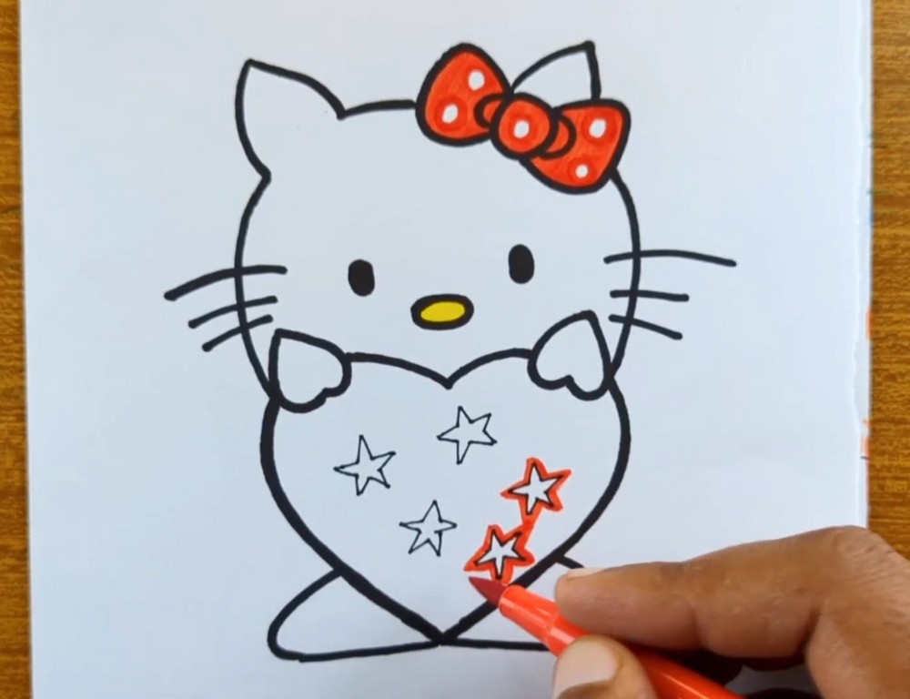 Kitty Holding Heart Drawing