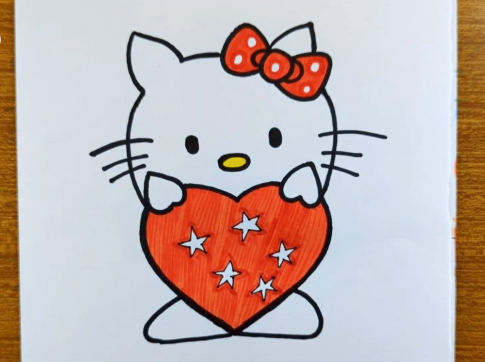 Kitty Holding Heart Drawing