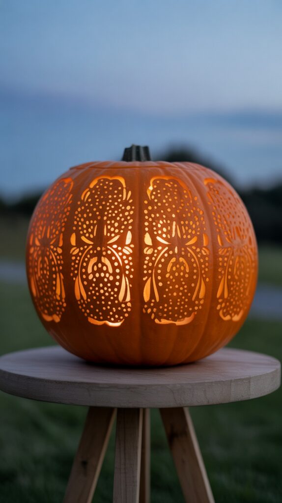 Lace Filigree Carved Pumpkin Art