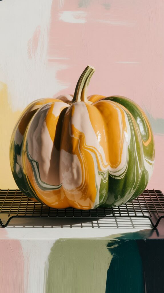 Marbled Dip Pumpkin Art with Nail Polish