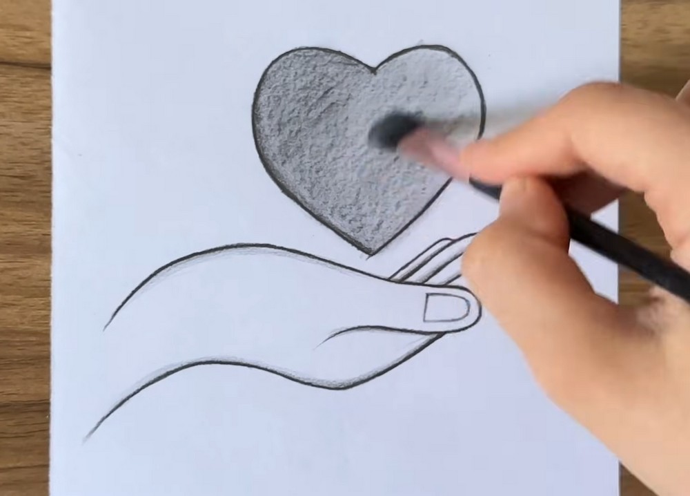 Pencil Drawing of Hand with Heart