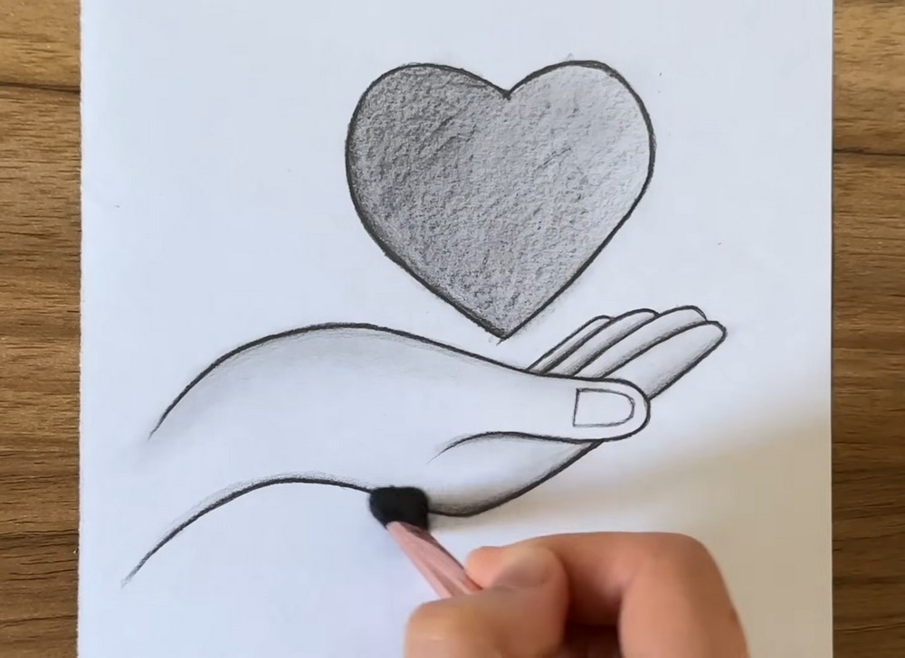 Pencil Drawing of Hand with Heart