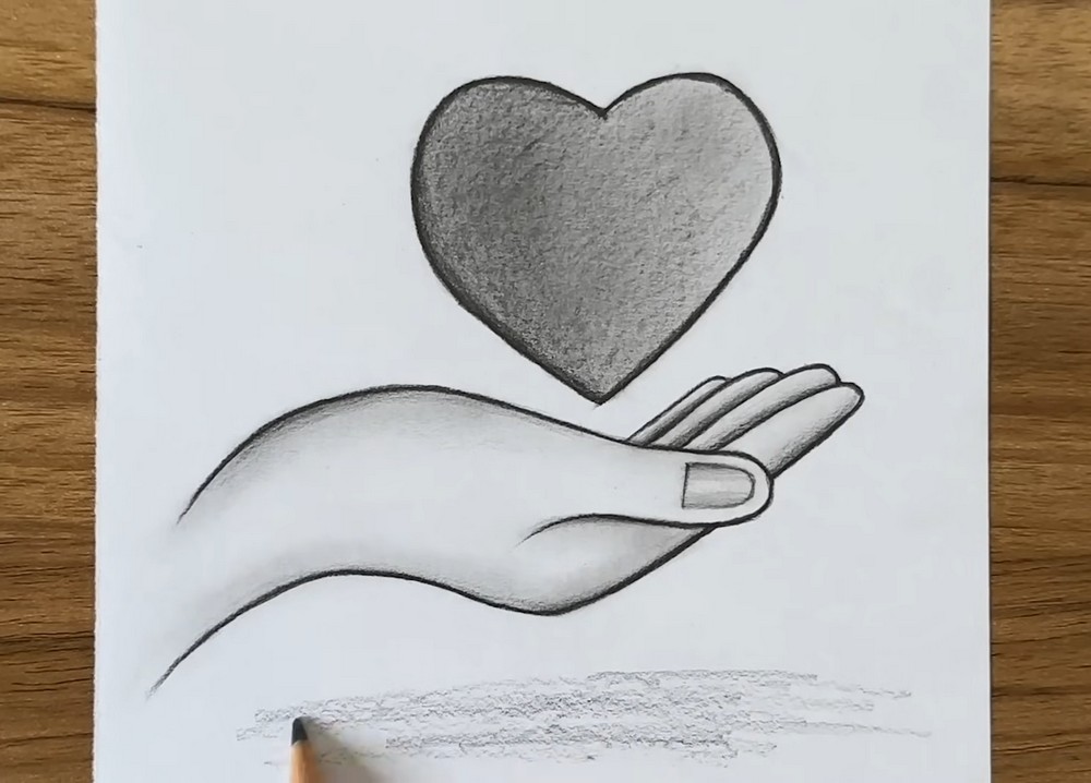 Pencil Drawing of Hand with Heart
