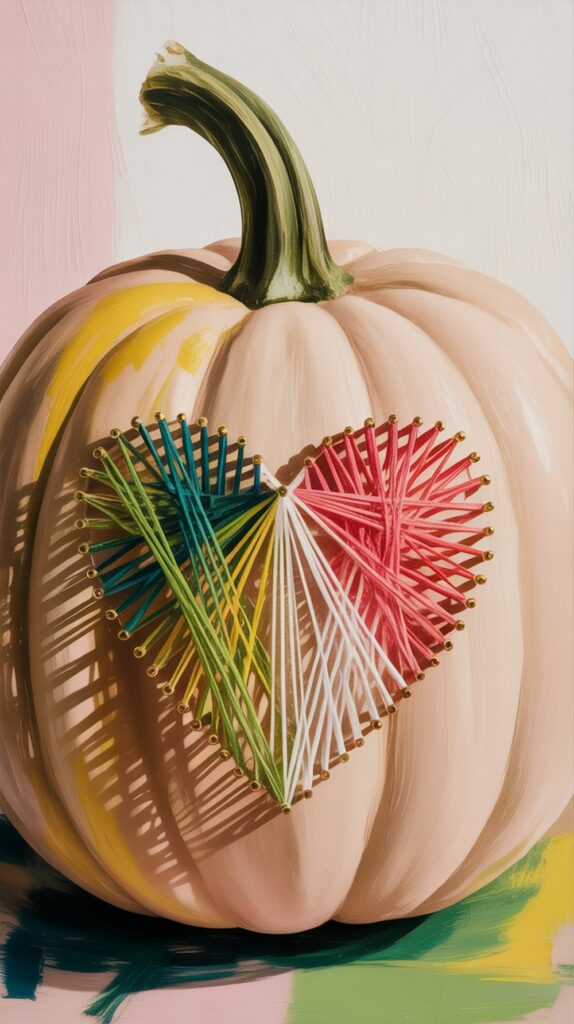 String Art Pumpkin Art with Pins and Thread