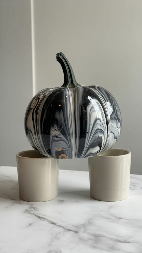 Acrylic Pour Marble Pumpkin Painting