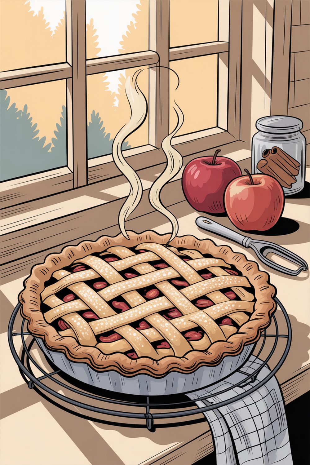 Apple Pie Window Sill Cozy Fall Doodles