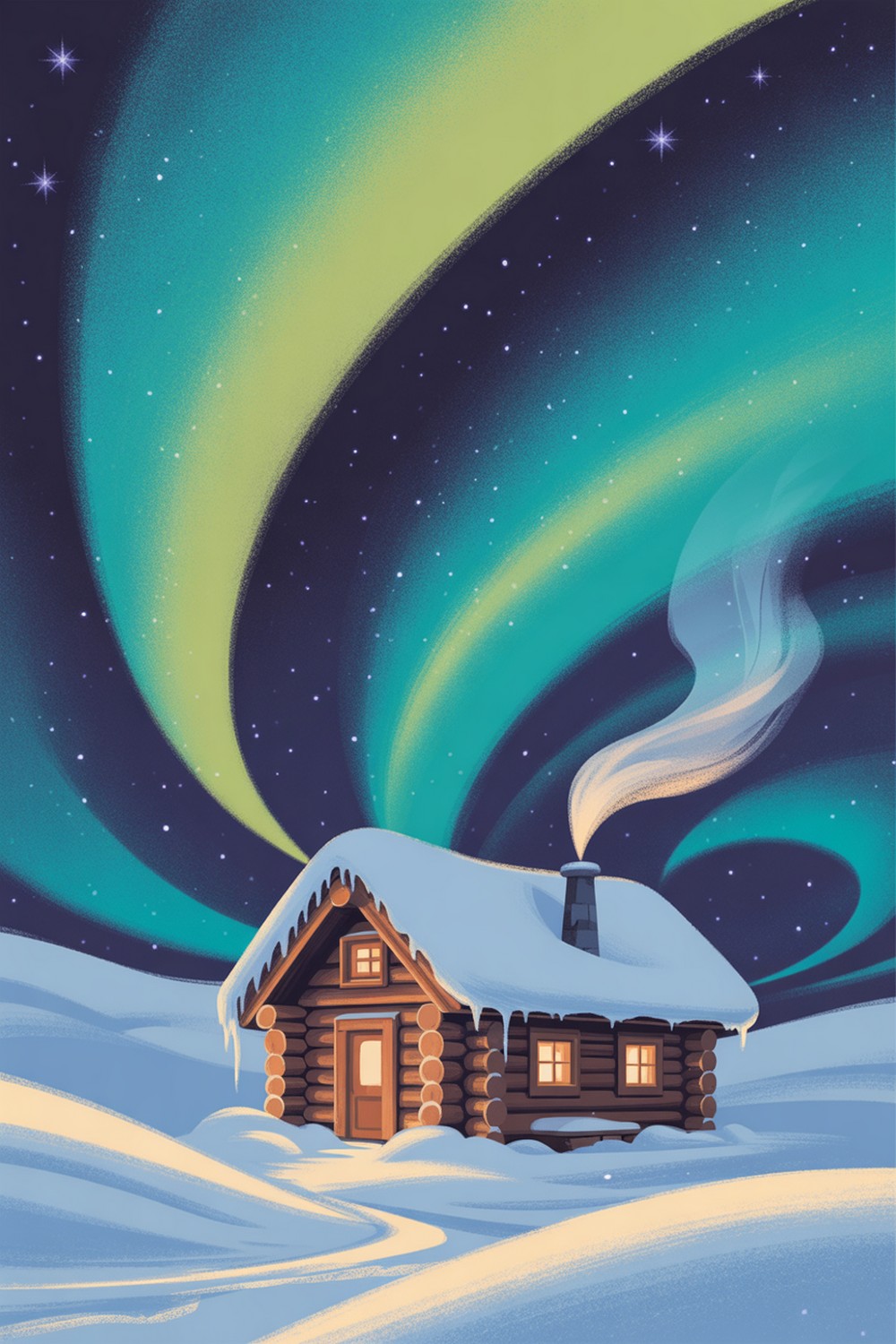Aurora Cabin Horizon Winter Aesthetic Drawings