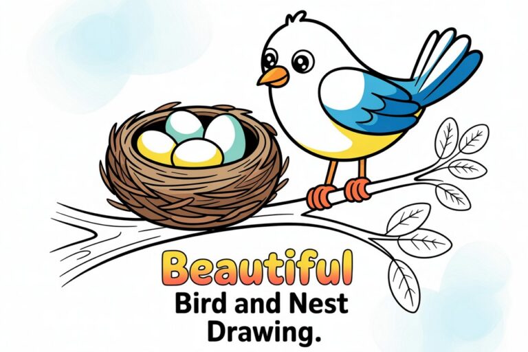 Beautiful Bird and Nest Drawing