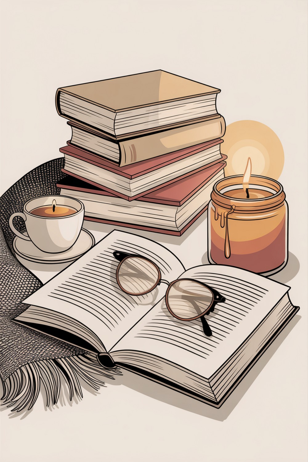 Book Nook and Candle Glow Cozy Fall Doodles
