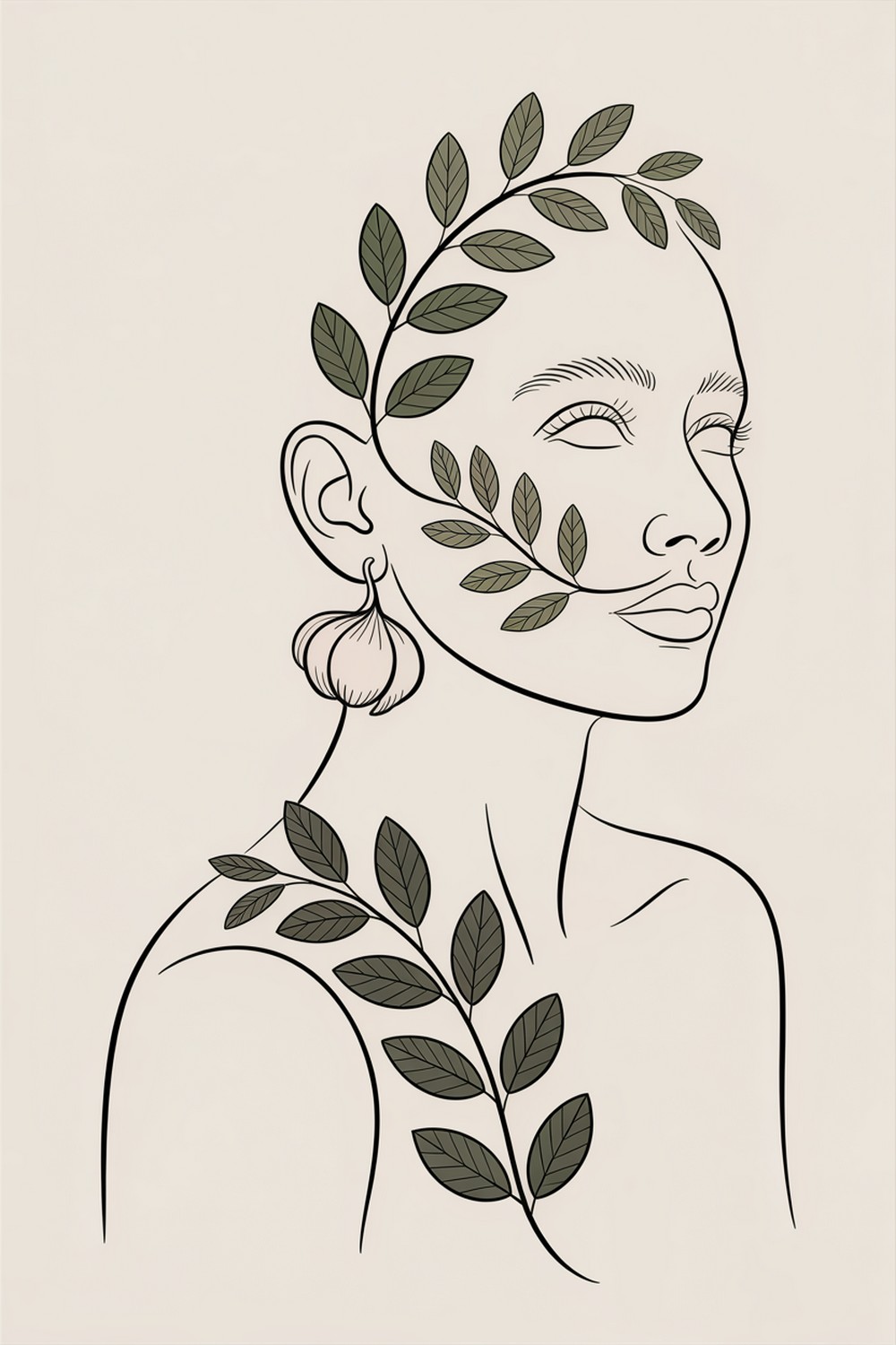 Botanicals Interwoven Minimalist Line Face Drawing