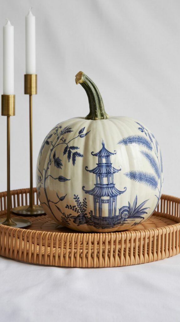 Chinoiserie Blue and White Pumpkin Painting