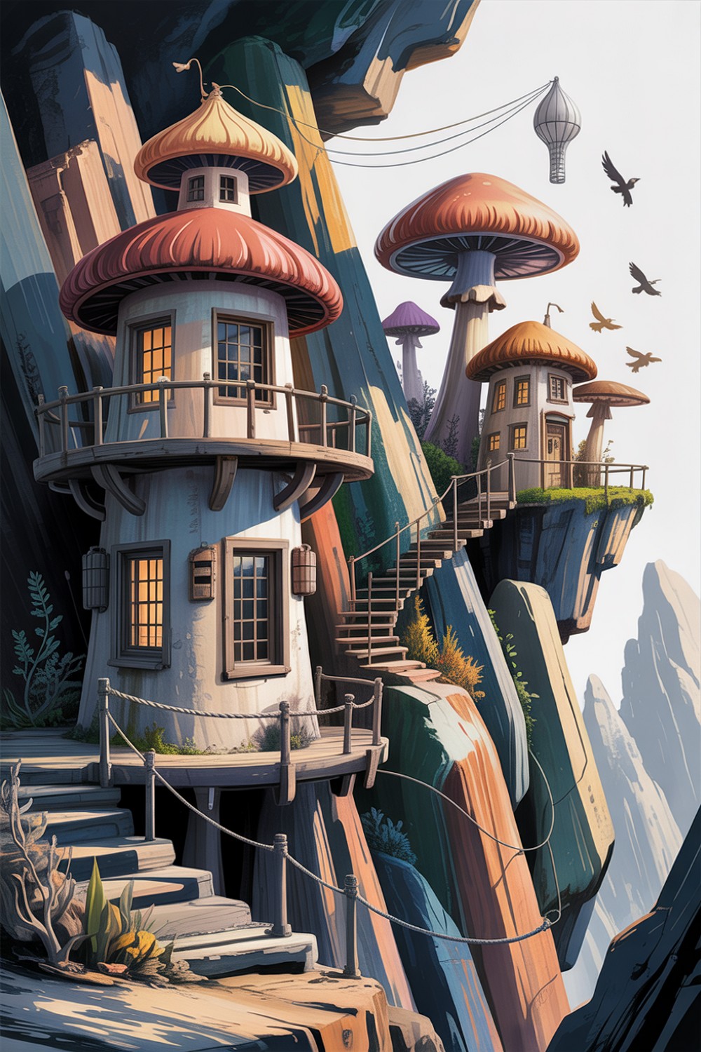 Cliffside Cluster Mushroom House Sketches