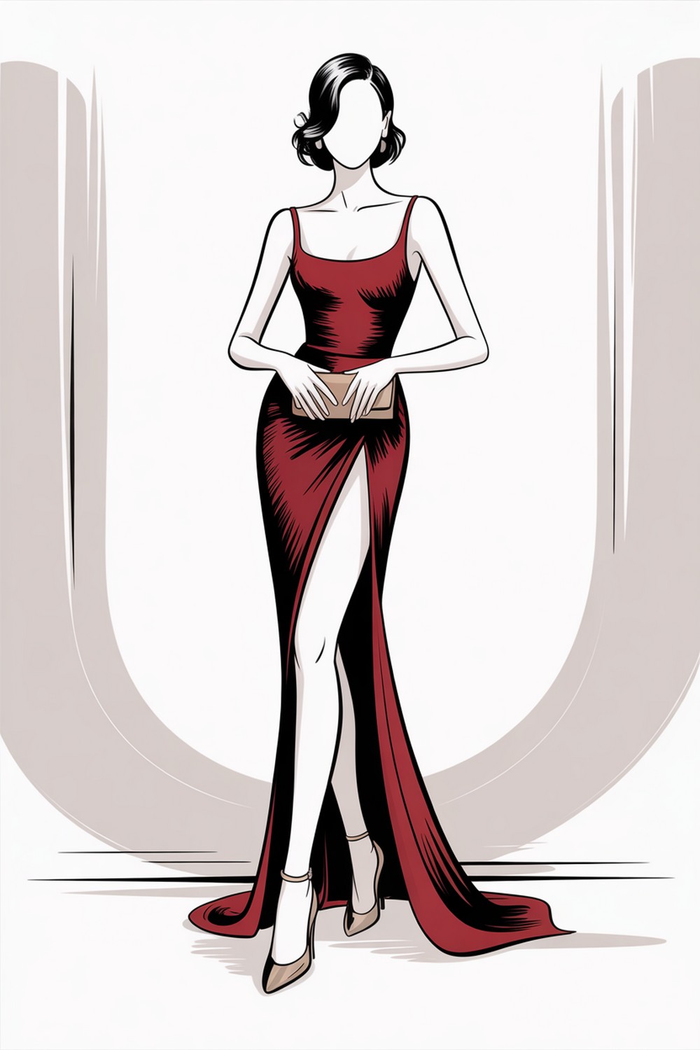 Cross-Leg Red Carpet Pause Fashion Figure Sketch Pose