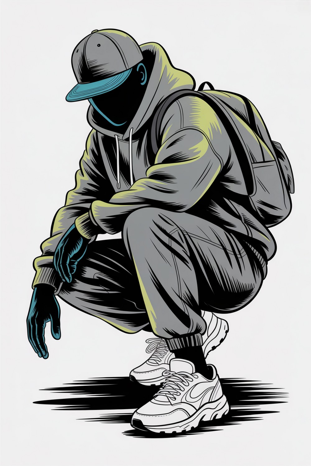 Crouch-and-Glance Streetwear Fashion Figure Sketch Pose