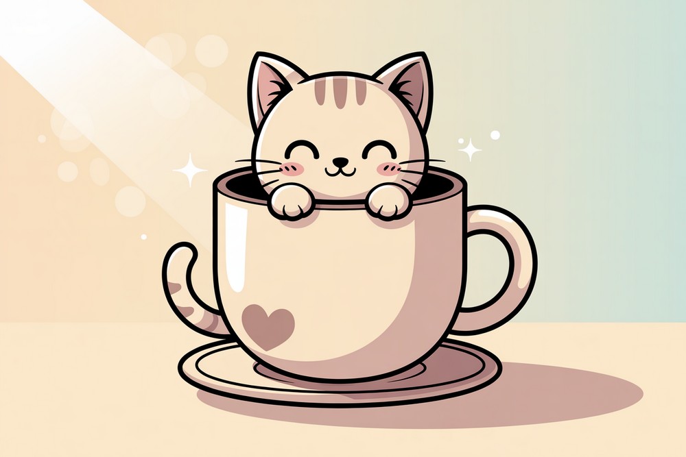 Cute Cat and Mug Drawing