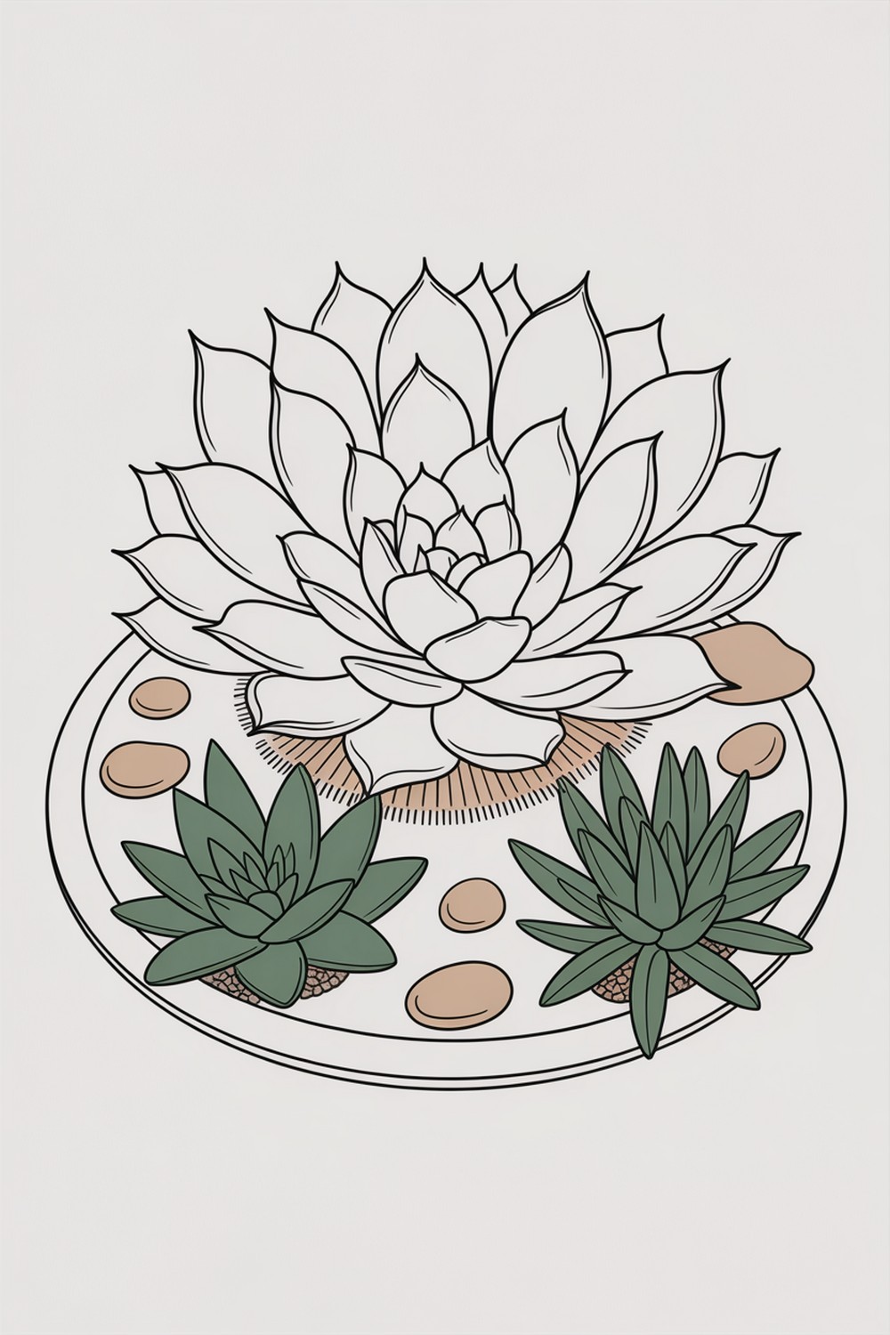 Desert Succulents Botanical Line Art