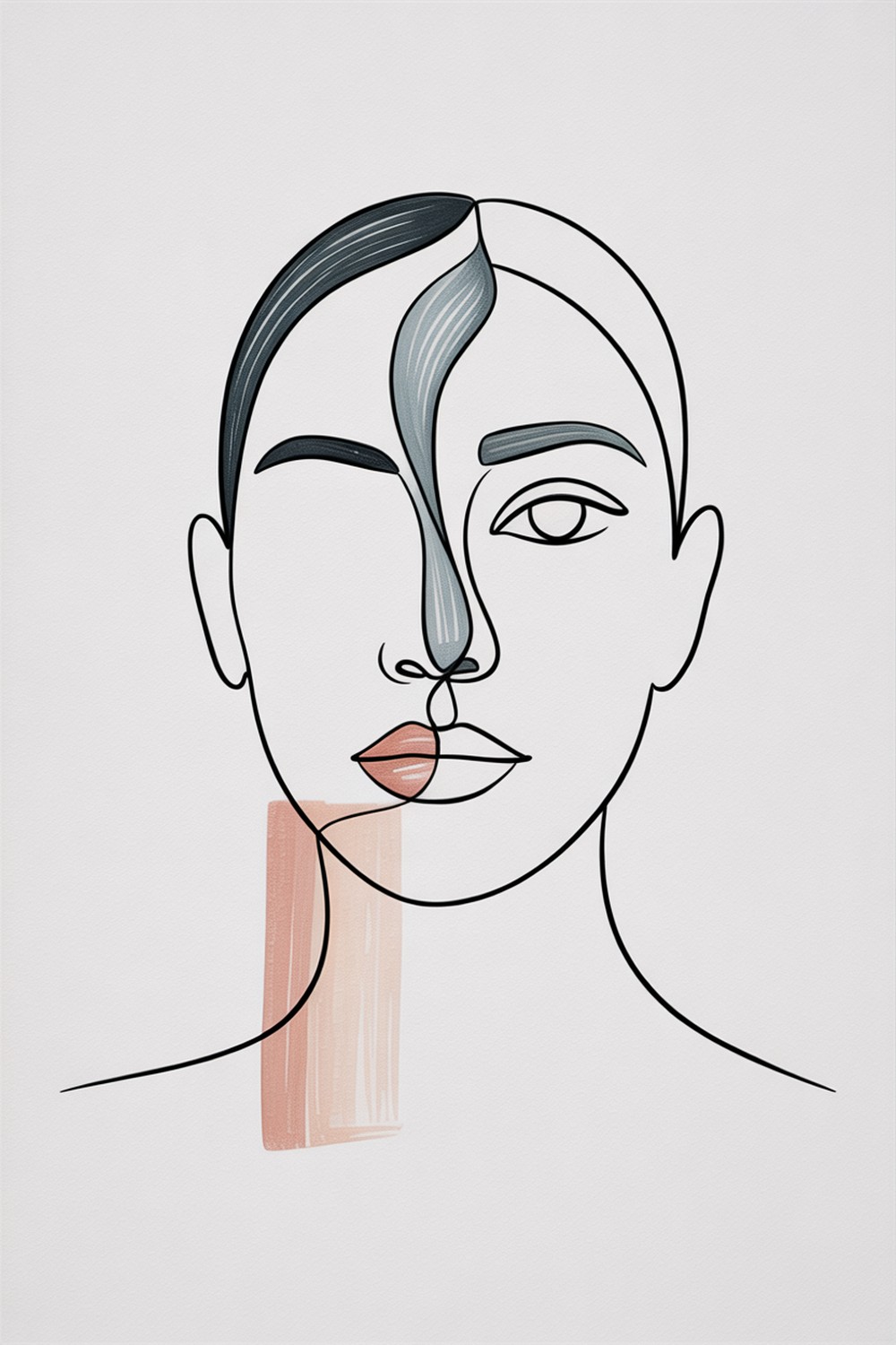 Dual Faces Overlap Minimalist Line Face Drawing