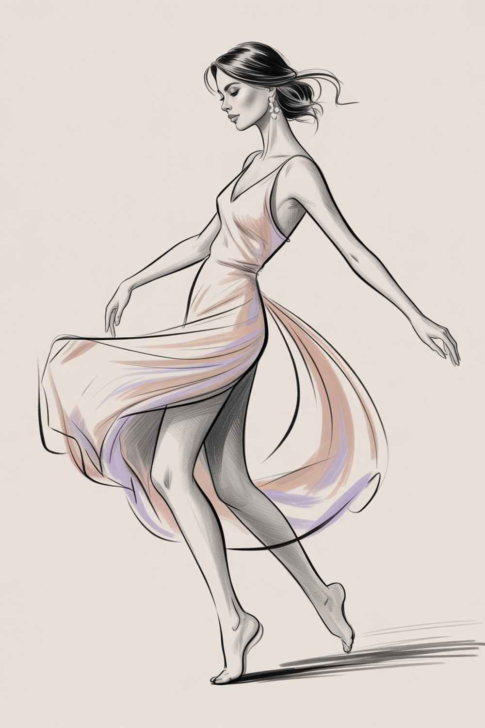 Dynamic Turn with Drapery Fashion Figure Sketch Pose