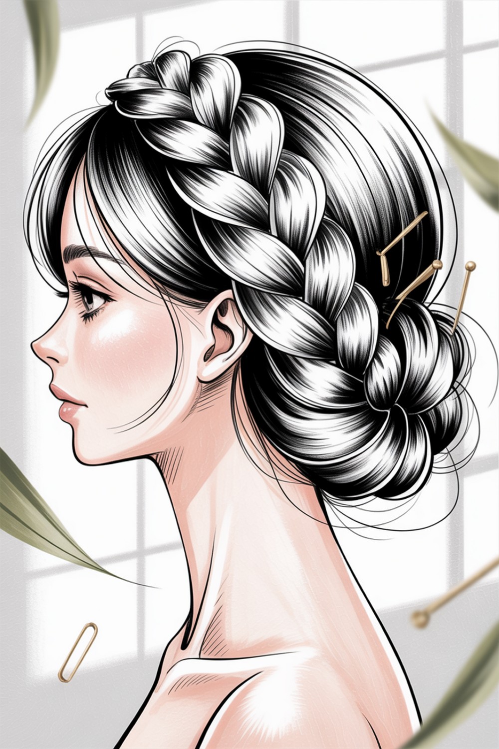 Elegant Braided Updo Manga Hairstyles Drawing