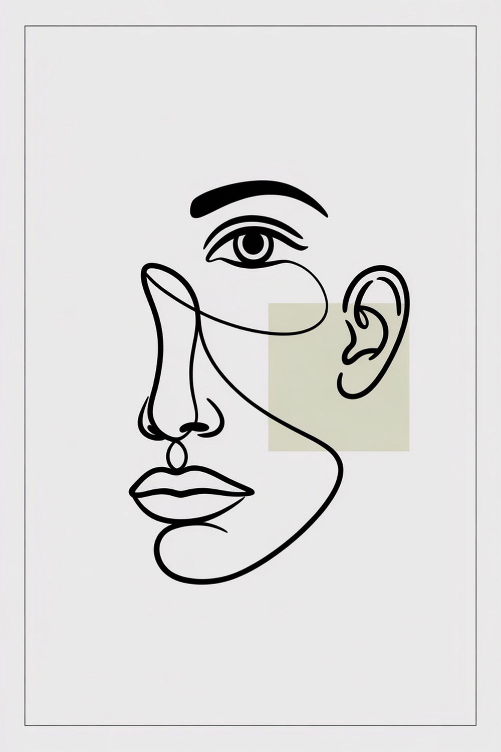 Fragmented Features Minimalist Line Face Drawing