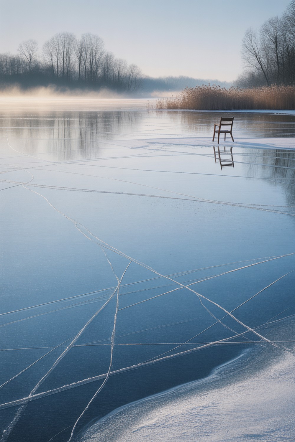 Frozen Lake Reflection Winter Aesthetic Drawings