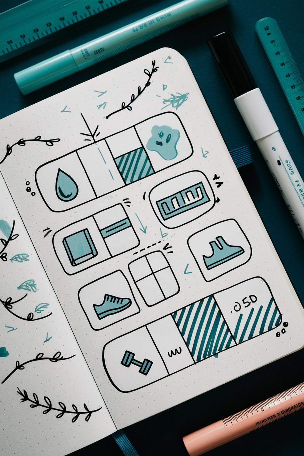 Habit Trackers with Simple Bullet Journal Doodles Drawings