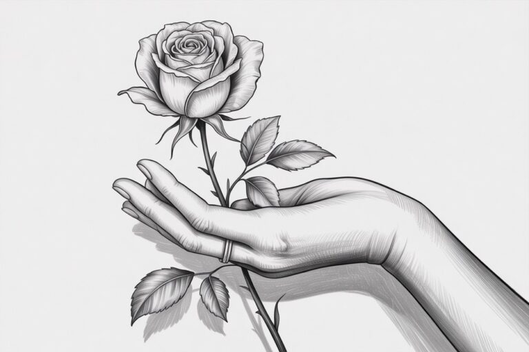 How To Draw A Hand Holding Rose