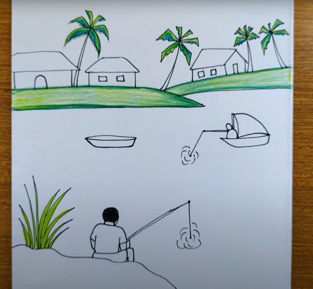How to Draw & Color Village Scenery