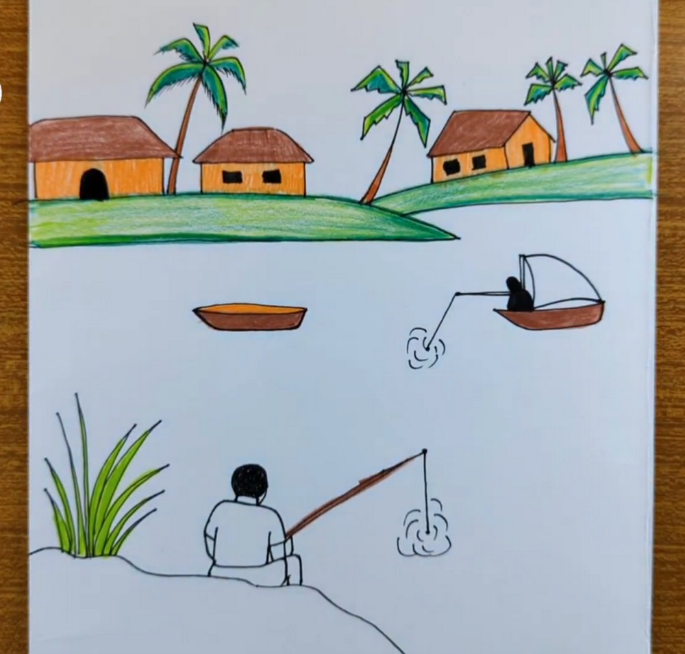 How to Draw & Color Village Scenery