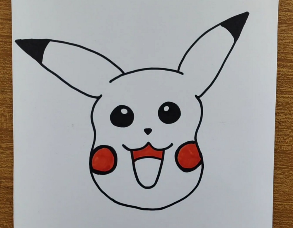 How to Draw and Colour Pikachu Face
