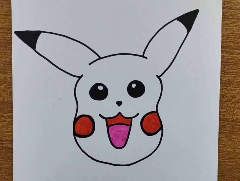 How to Draw and Colour Pikachu Face