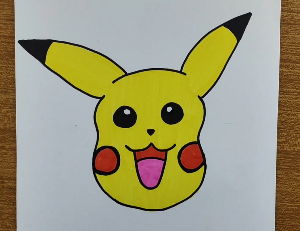 How to Draw and Colour Pikachu Face