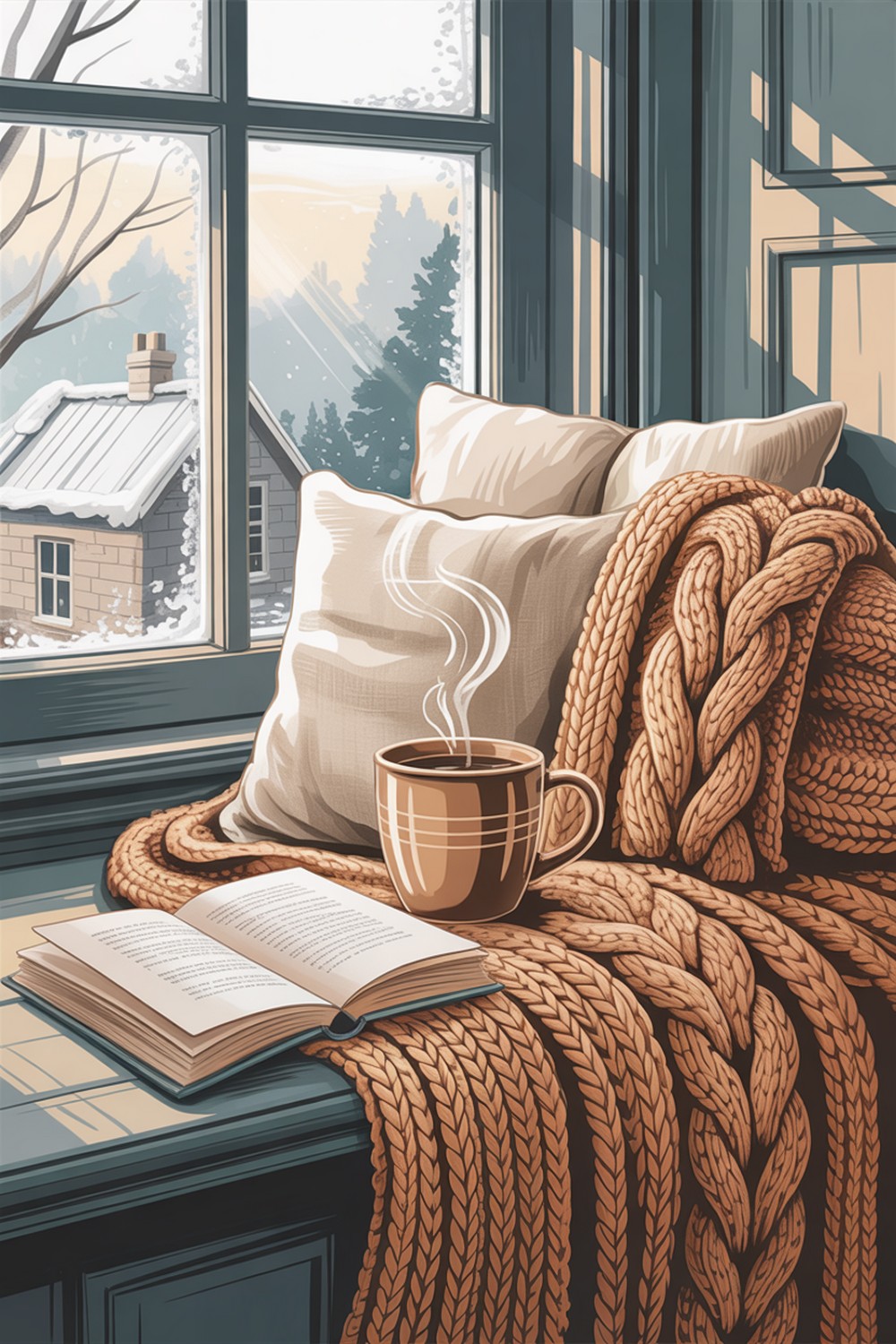 Hygge Window Nook Winter Aesthetic Drawings
