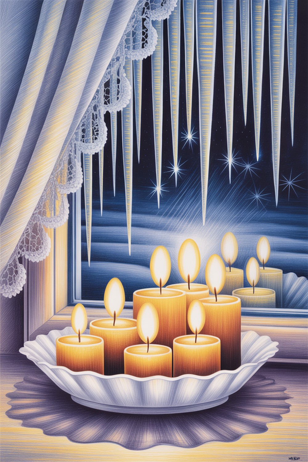 Icicles and Candlelight Winter Aesthetic Drawings
