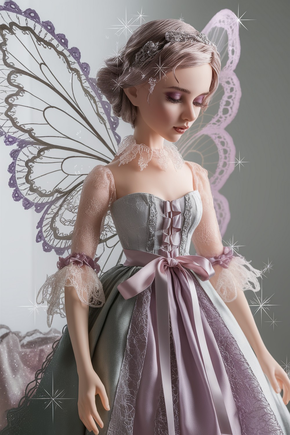 Lace and ribbo intricate details with restraint