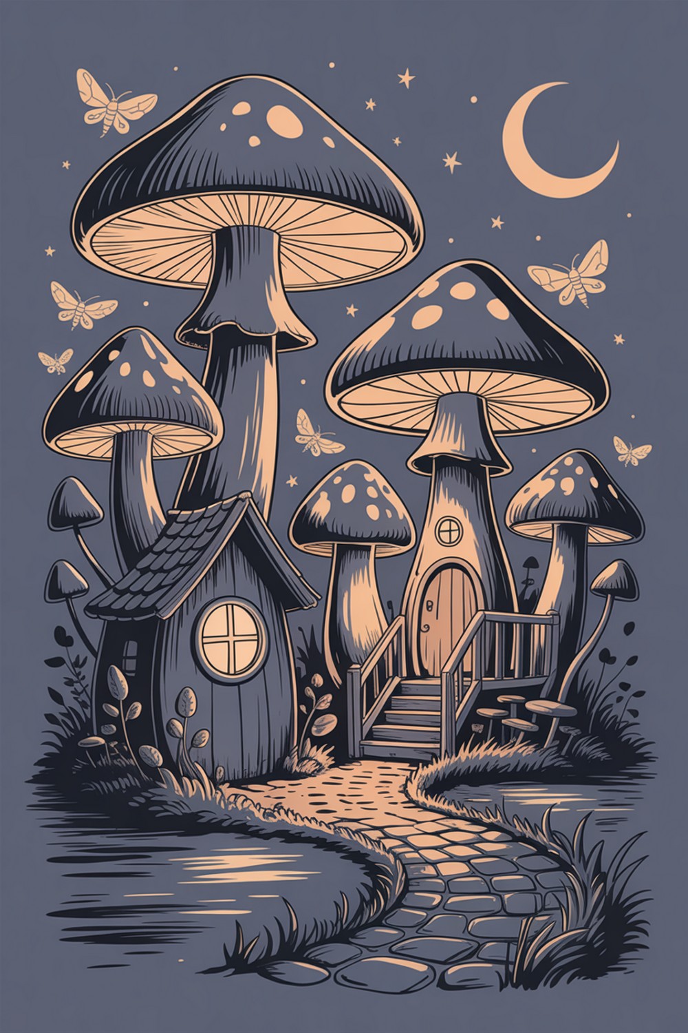 Lantern Glow Night Mushroom House Sketches