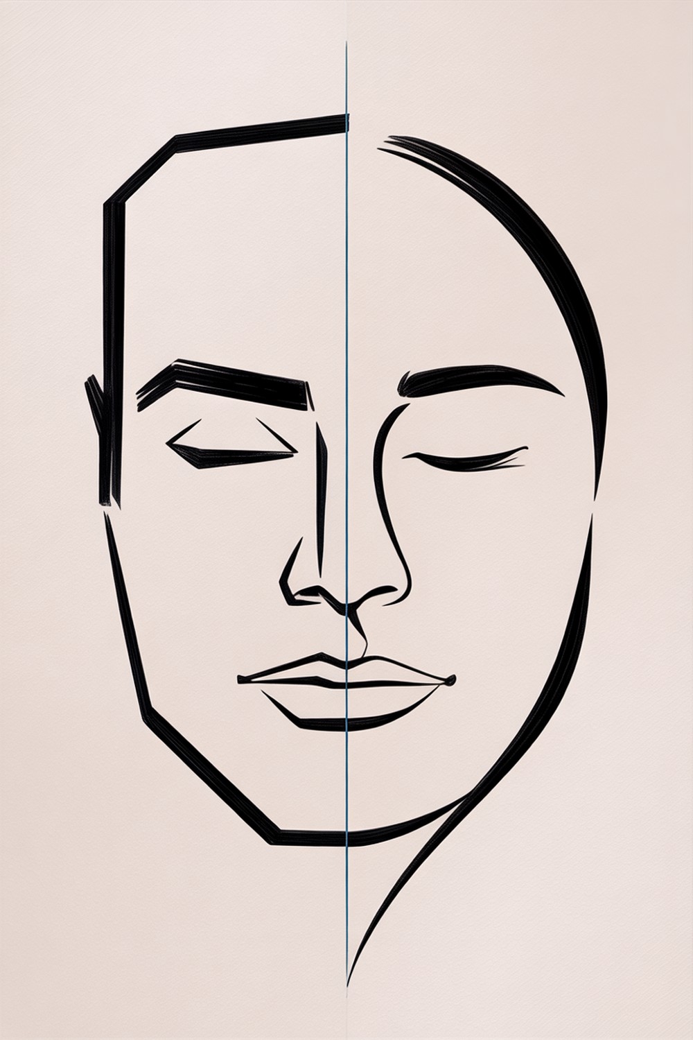 Masculine vs Feminine Contrast Minimalist Line Face Drawing